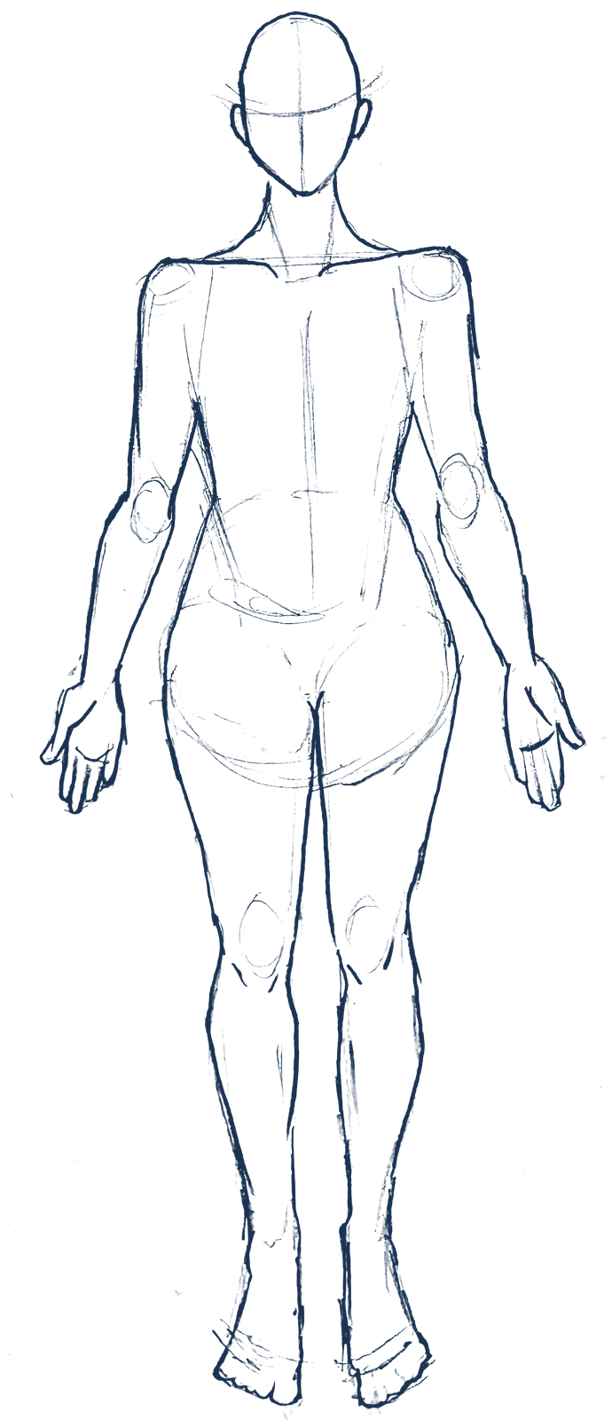 Hand-drawn outline of a human body, front view